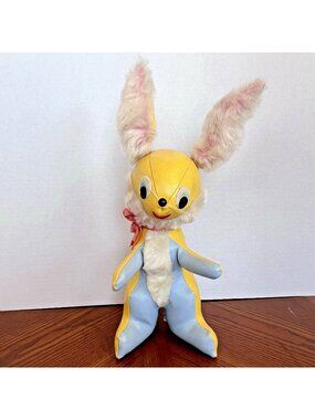 Lewis Galoob Japan Vintage Pleather Yellow Blue Bunny Rabbit 14"